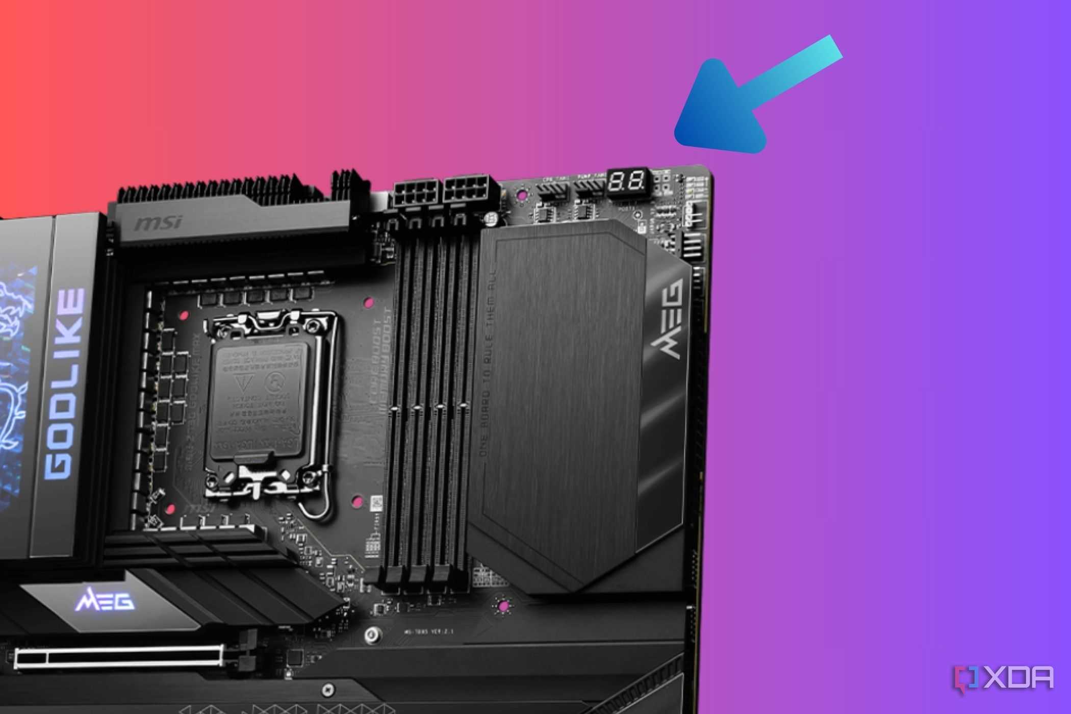 An illustration to highlight the Debug Code LED on an MSI motherboard.