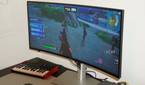 Fortnite gameplay on the Dell UltraSharp 34 monitor.