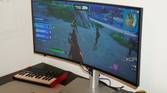 Fortnite gameplay on the Dell UltraSharp 34 monitor.