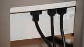 Video and power cables coming out of the UltraSharp 34 monitor.