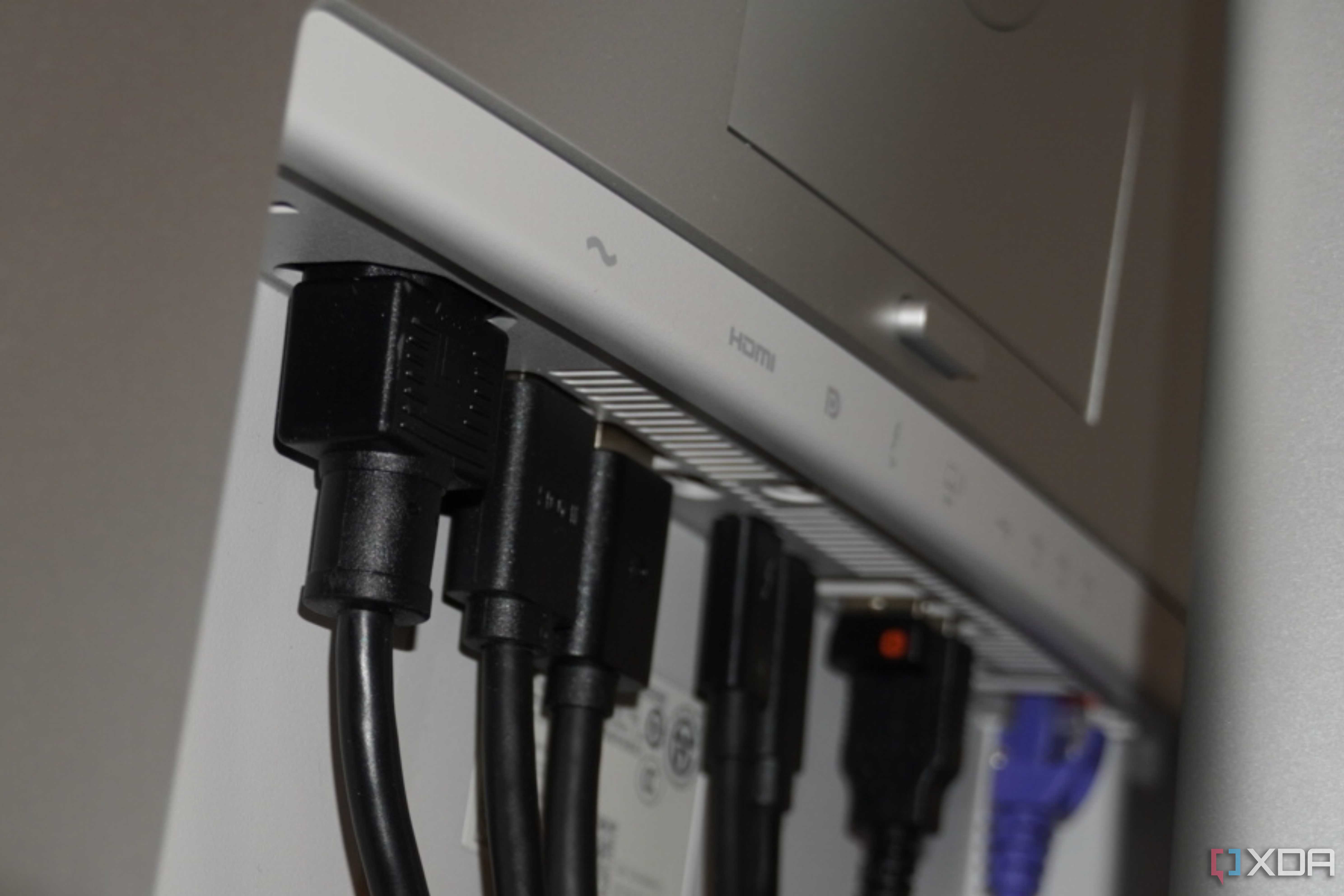 Cables coming out of the Dell UltraSharp 34 monitor.