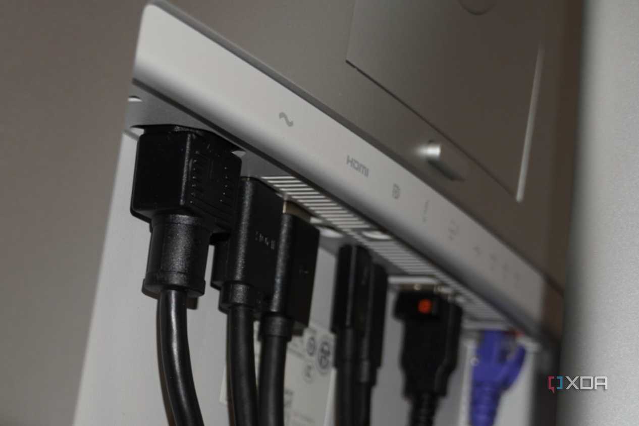 Cables coming out of the Dell UltraSharp 34 monitor.