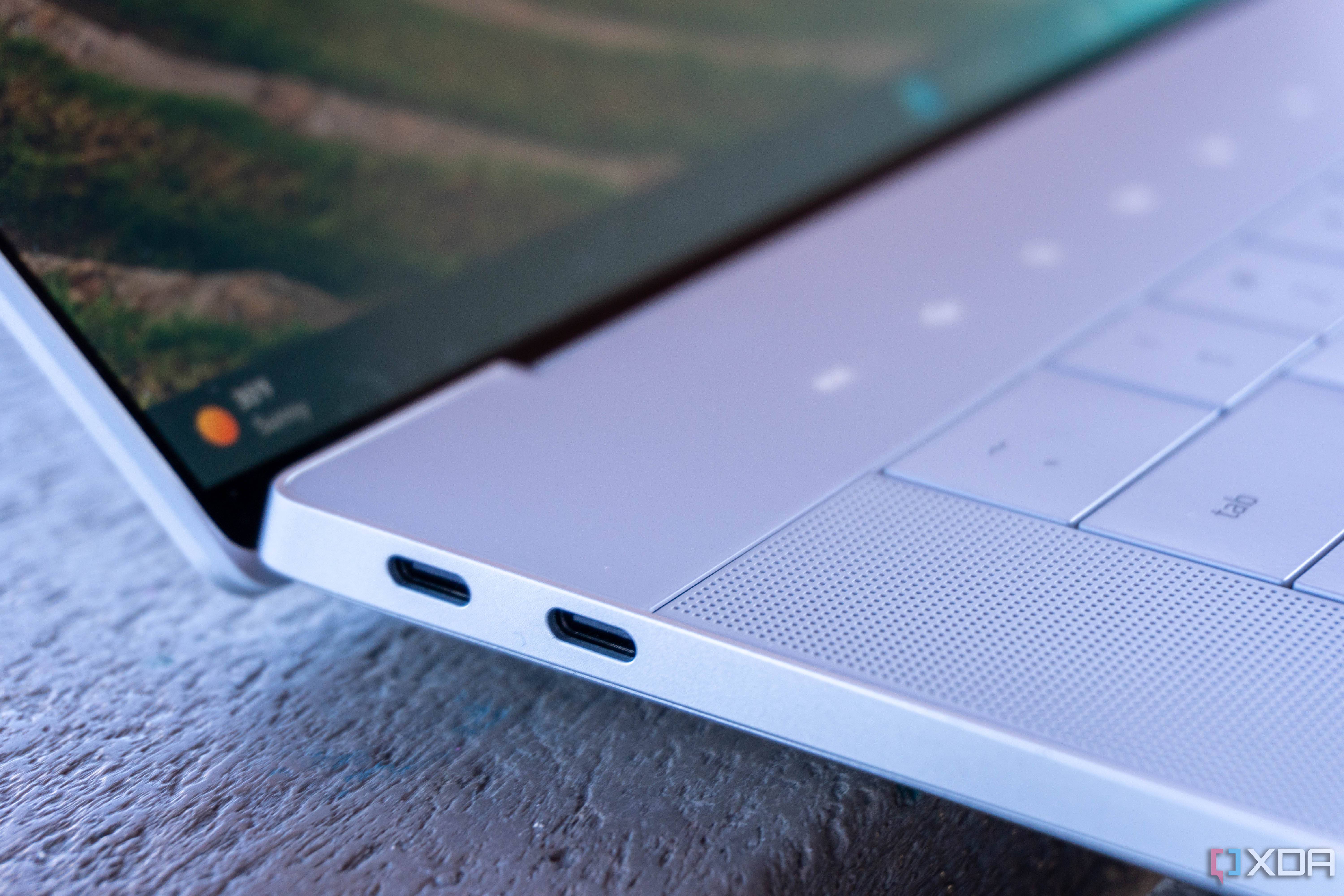 Close up of two Thunderbolt ports on Dell XPS 16