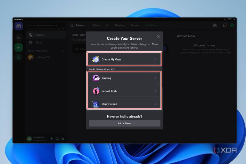 The server templates available on Discord