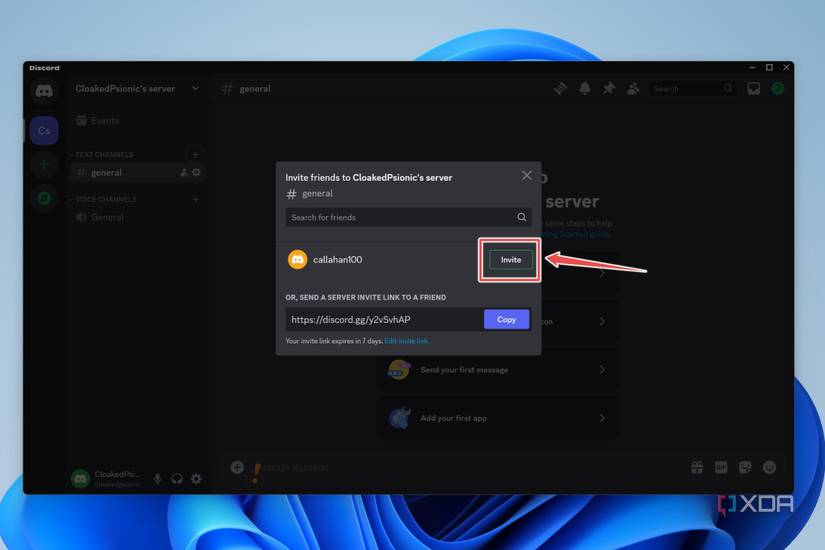 The Invite button highlighted on the Discord app