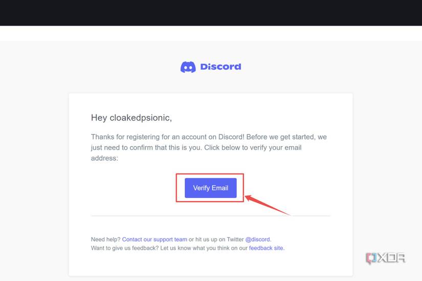 The verification mail sent by Discord
