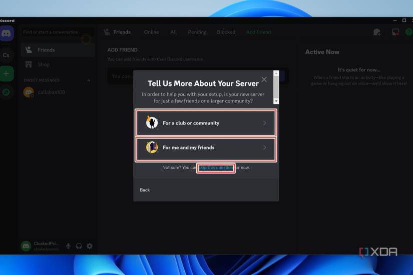 The server details on the Discord app