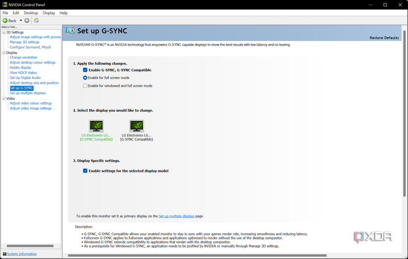 Enable G-Sync in Nvidia control panel