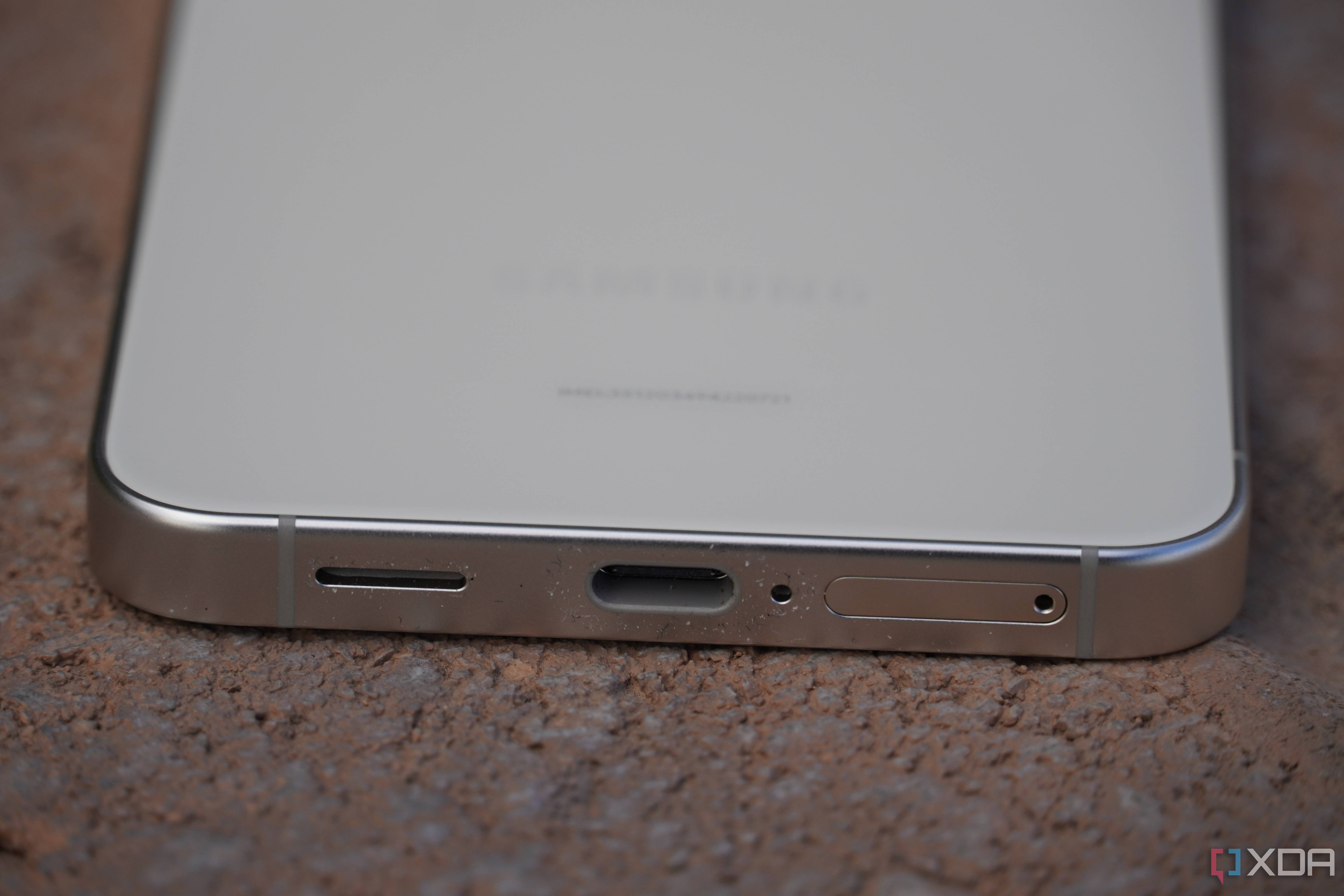 The USB-C port on a Samsung Galaxy S24.