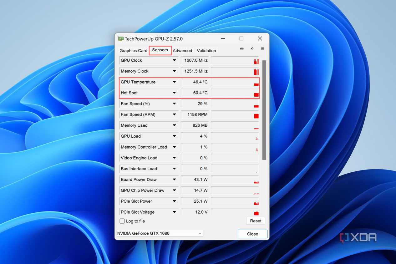 A screenshot of GPU-Z depicting the GPU sensors