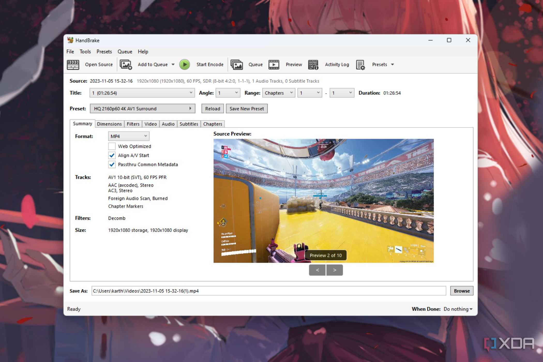 A screenshot showing Handbrake program running on Windows PC.