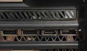 An image of the HDMI and DisplayPort connections of the GTX 1080: Founder's Edition
