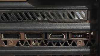 An image of the HDMI and DisplayPort connections of the GTX 1080: Founder's Edition