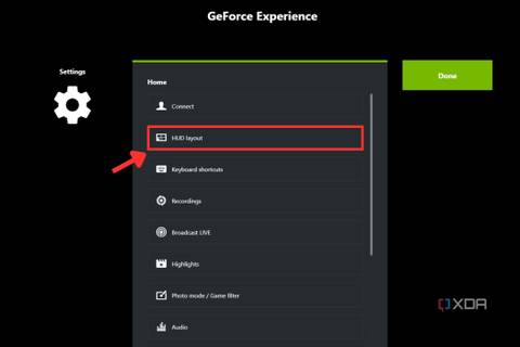 A screenshot showing the highlighted HUD layout option in Nvidia GeForce Experience overlay.