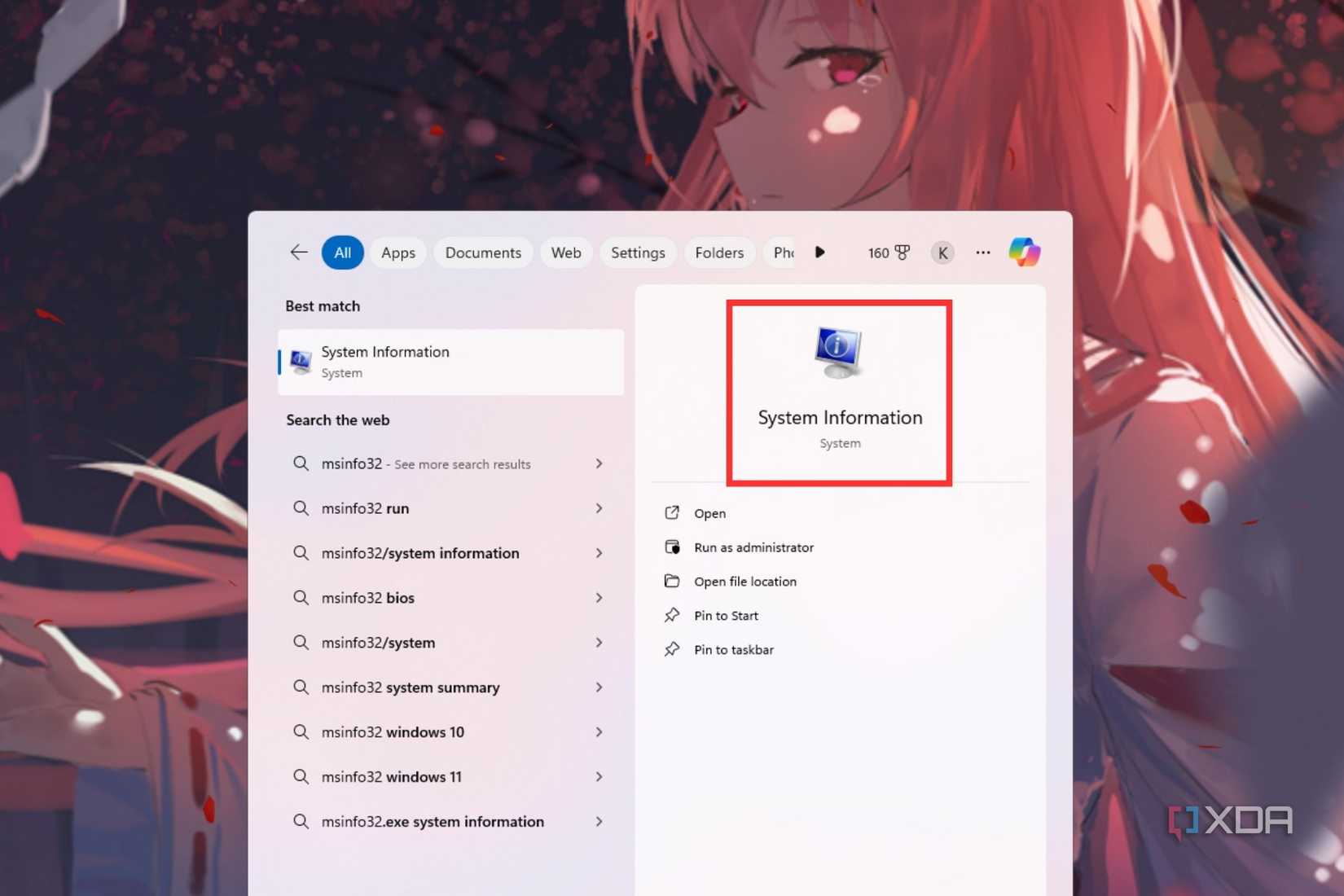 A image showing the highlighted System Information option in Start menu.