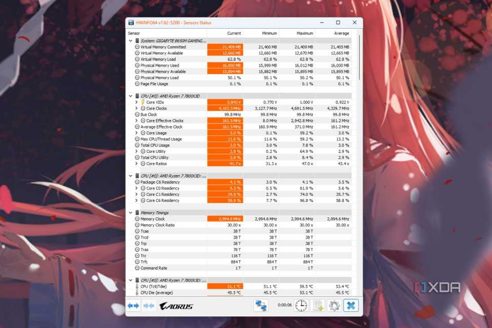 A screenshot showing the HWiNFO program running on Windows.