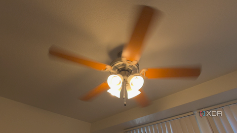 Passthrough of a light and fan on Apple Vision Pro.