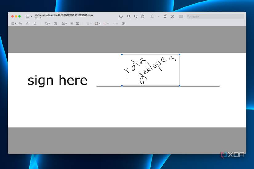 A signature inserted in the Preview app in macOS.