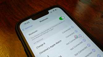 An iPhone showing the Bluetooth menu and on.