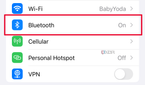 iPhone Settings Menu with Bluetooth selected.