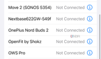 A list of connected and not connected Bluetooth devices to an iPhone, with Xbox Wireless Controller selected.