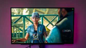 Front view of a wom,an in Shadow of the Tomb Raider played on the LG UltraGear 27GR95QE