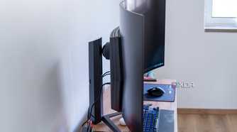 Side view of the LG Ultragear 45GR95QE in a brightly lit room with RGB off