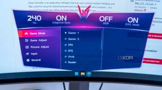Close-up of the OSD menu on the LG UltraGear 45GR95QE