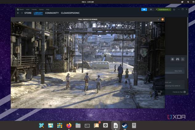 A screenshot of Final Fantasy VII Remake running on Pop_OS! using Proton