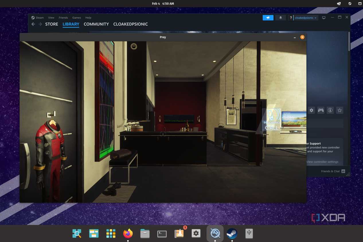A screenshot of Prey running on Pop_OS! using Proton
