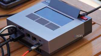 The Ayaneo Mini PC AM02 with cables connected.