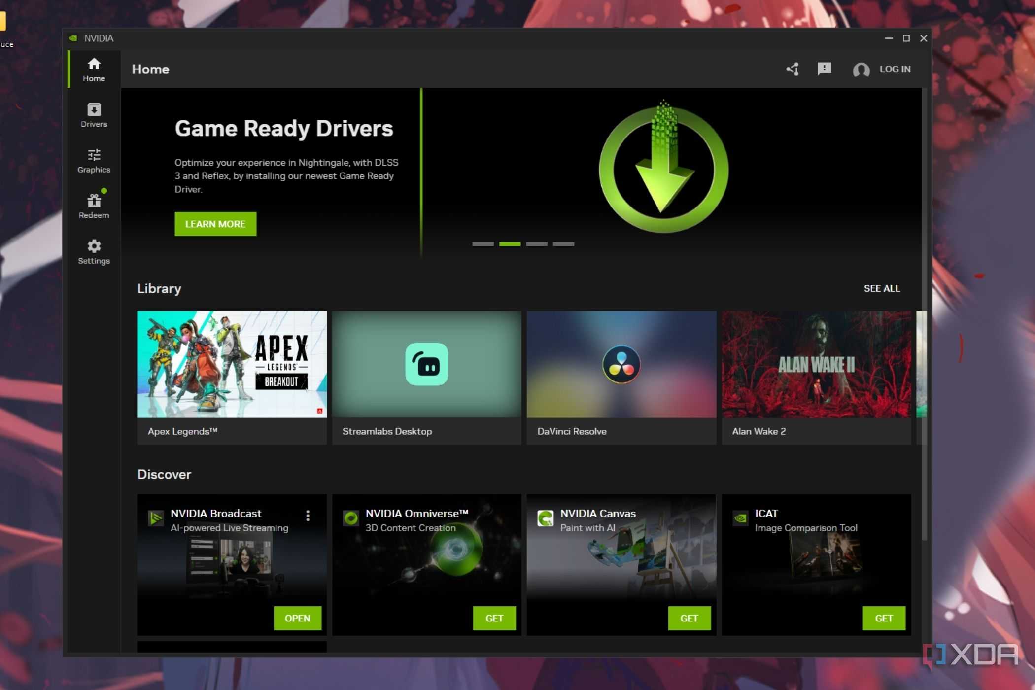 A screenshot showing the Nvidia app running on Windows.