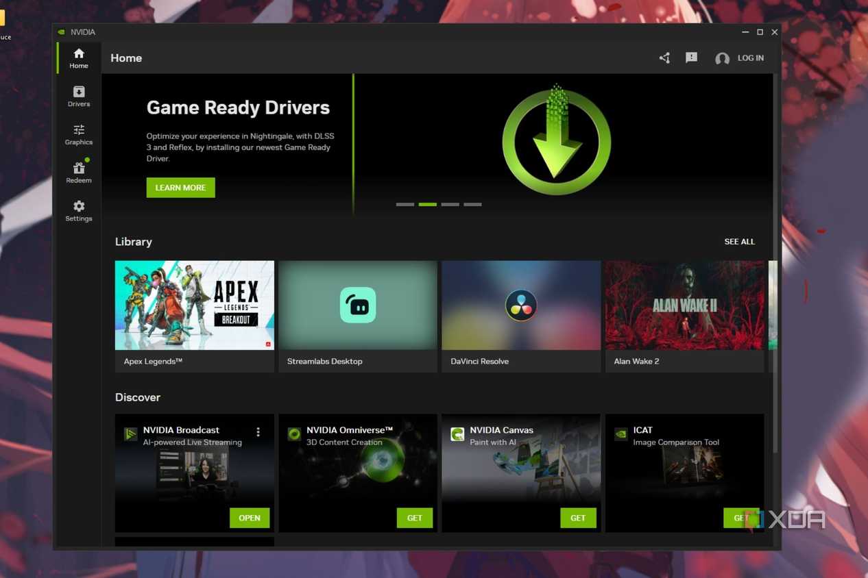 A screenshot showing the Nvidia app running on Windows.