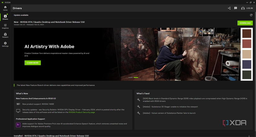 The Nvidia "Drivers" section
