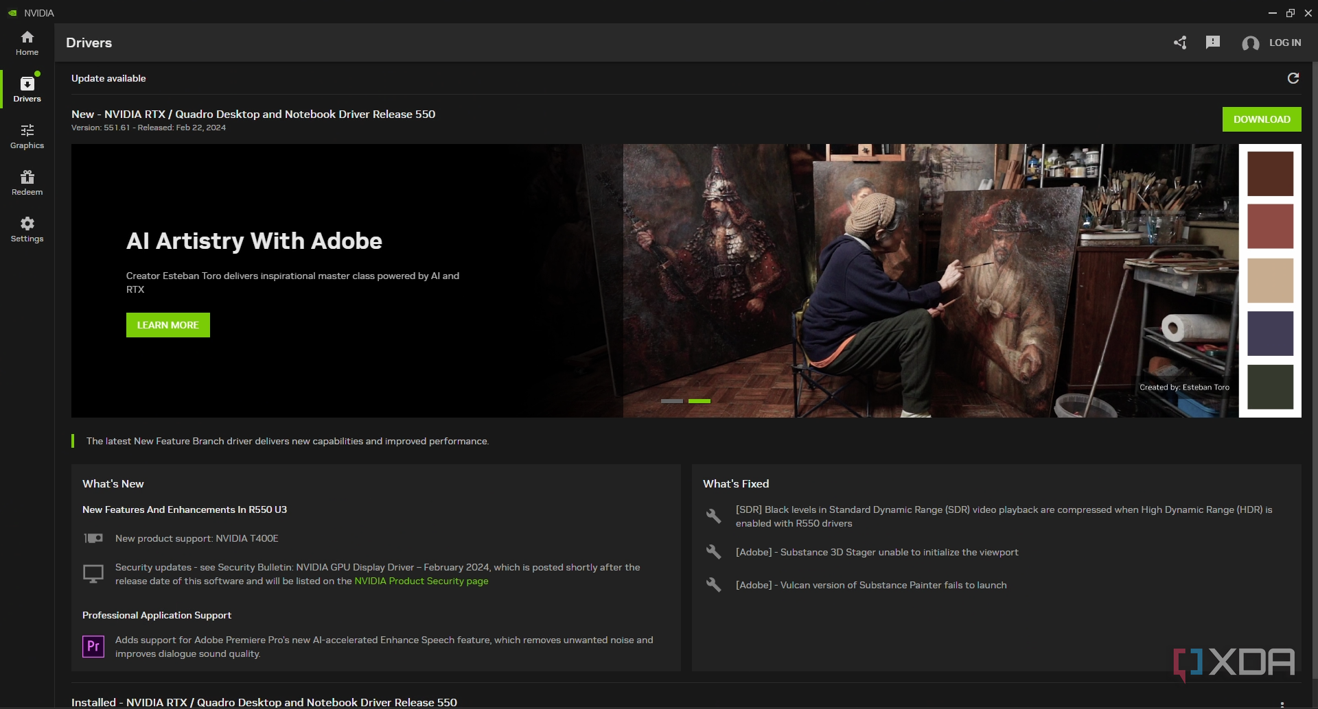 The Nvidia "Drivers" section