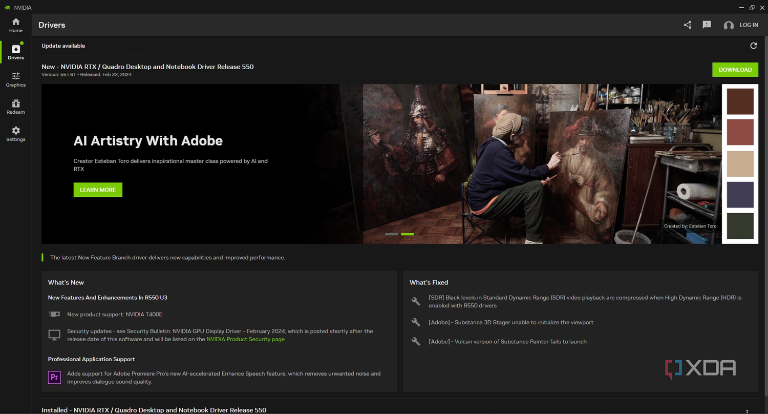 The Nvidia "Drivers" section
