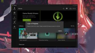 A screenshot showing the Nvidia app login screen.