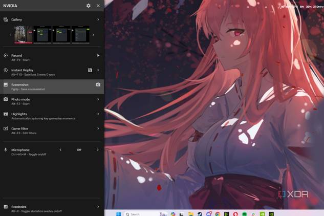 A screenshot showing the Nvidia app overlay displaying the media gallery.