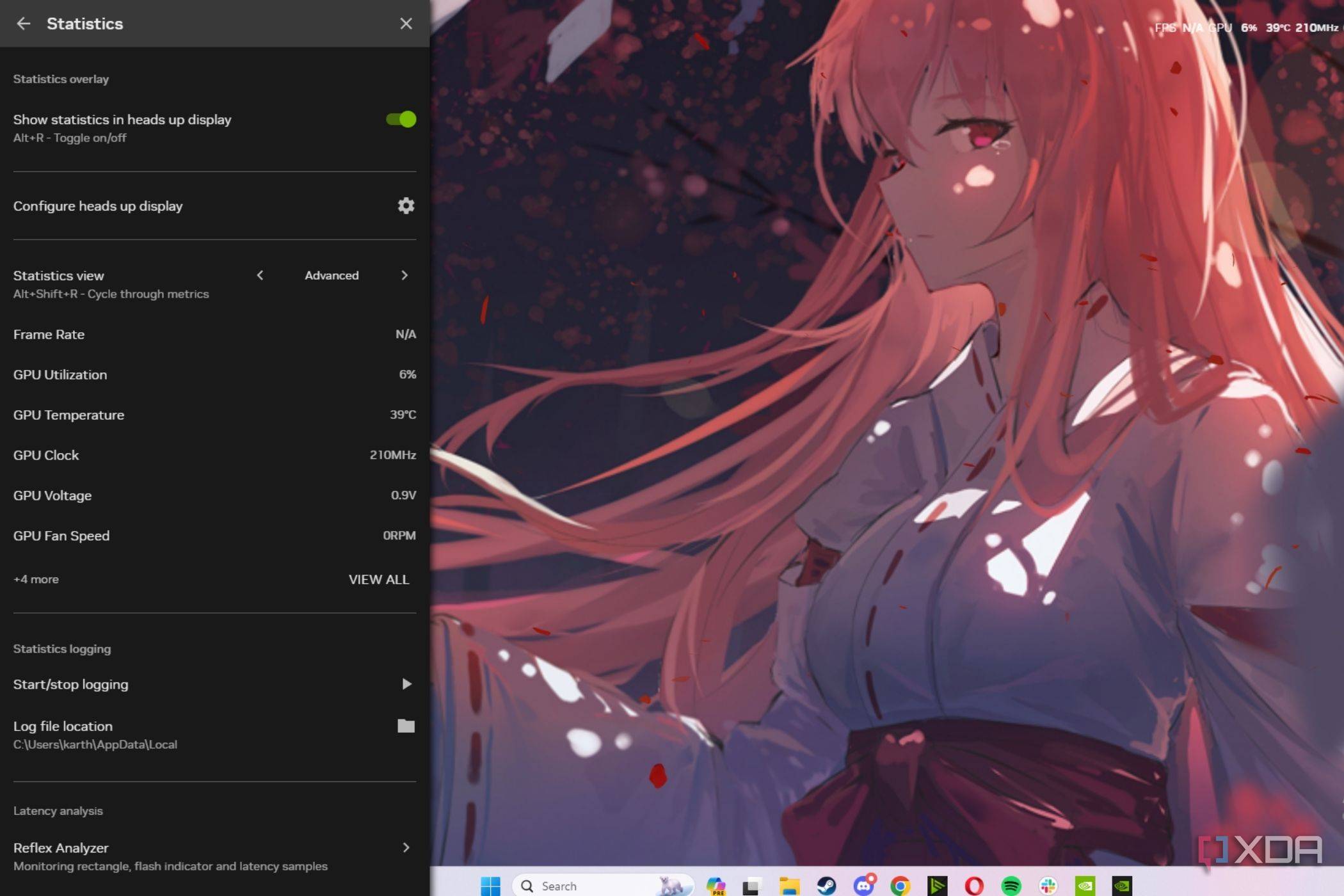 A screenshot showing the Nvidia app overlay statistics options.