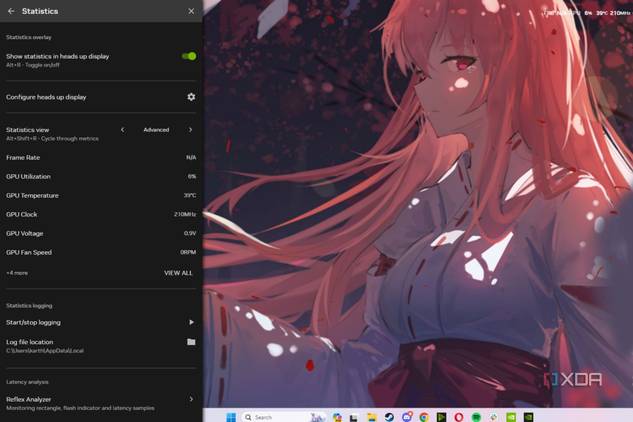 A screenshot showing the Nvidia app overlay statistics options.