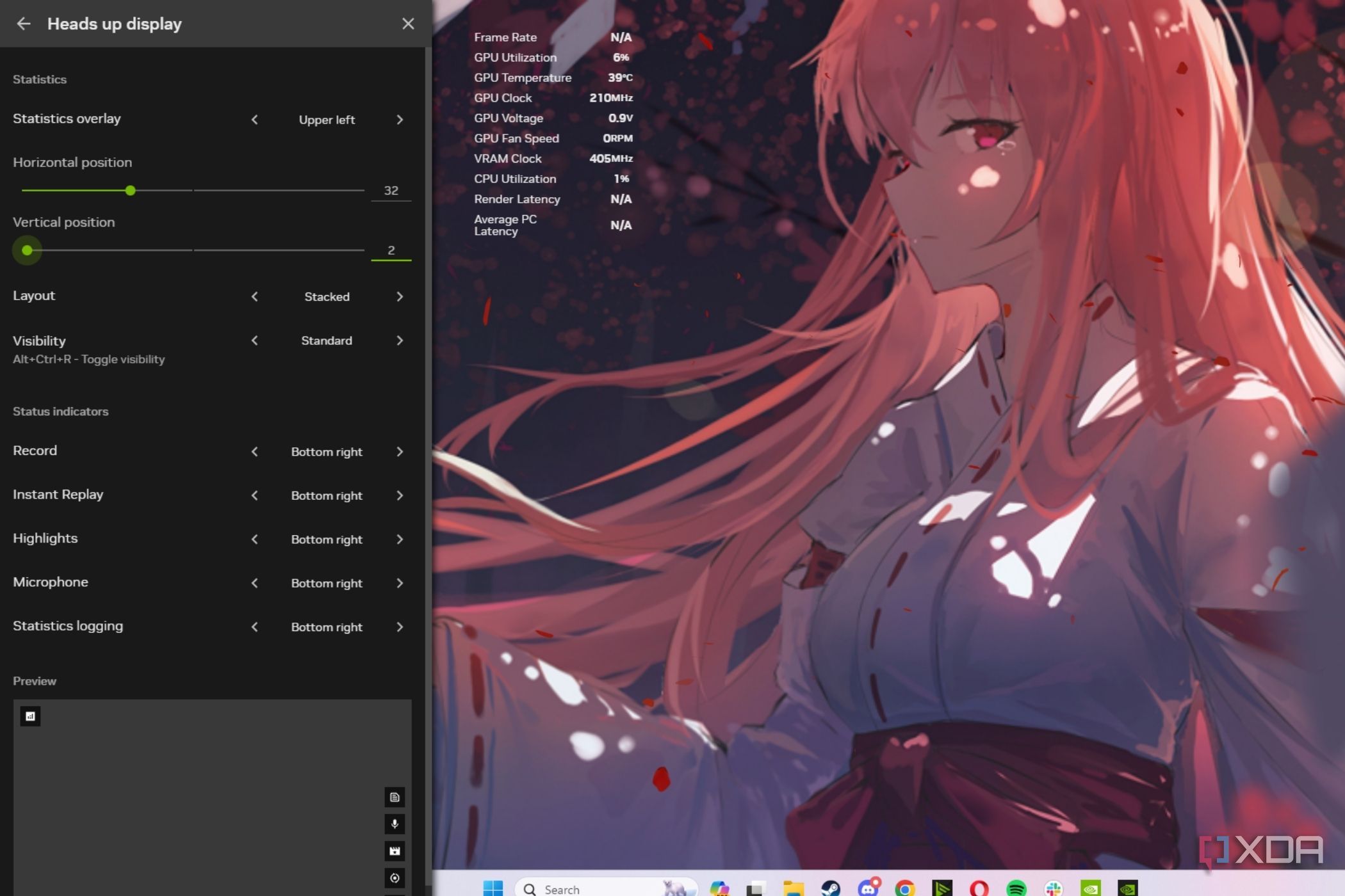 A screenshot showing the Nvidia app overlay displaying its settings.