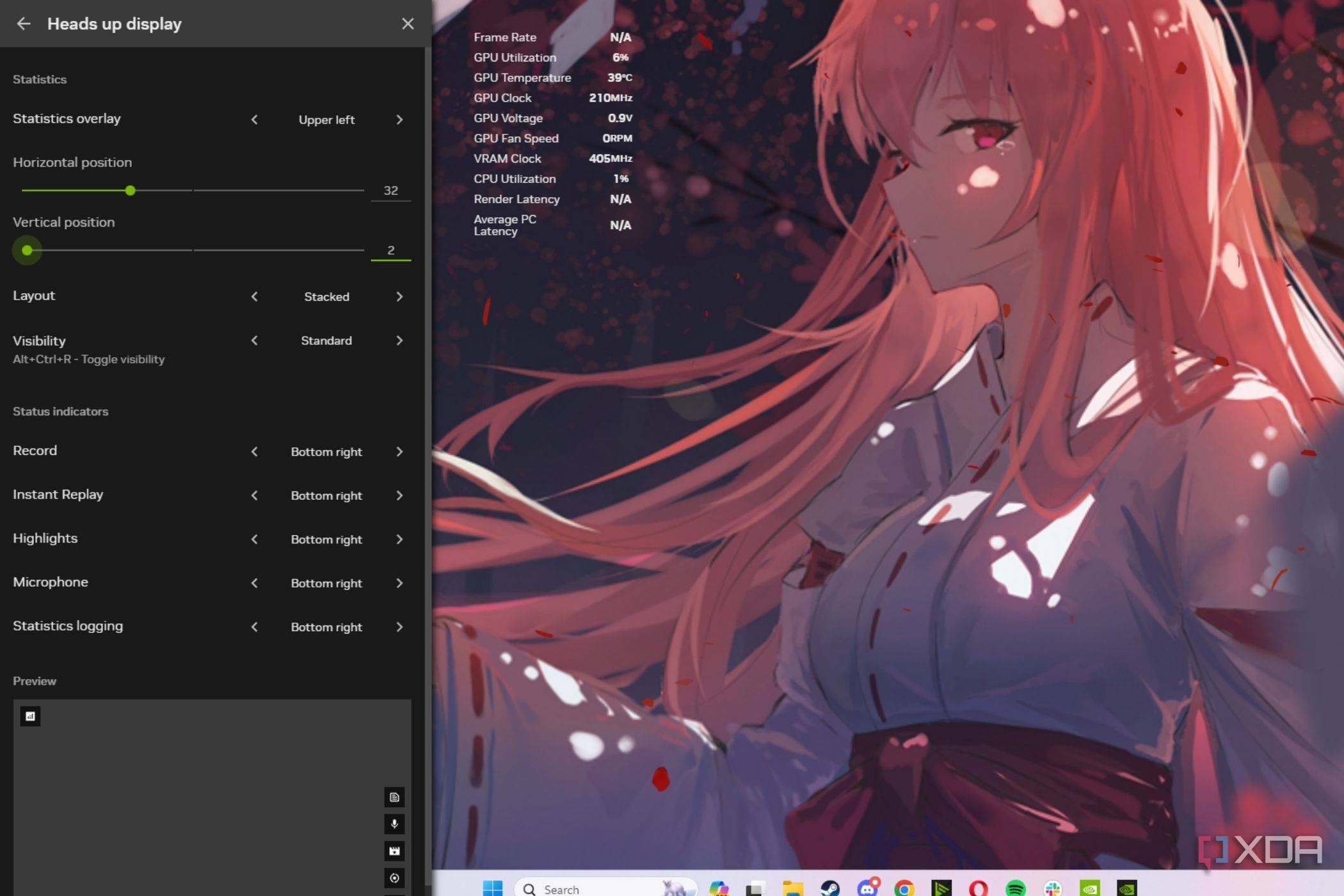 A screenshot showing the Nvidia app overlay displaying its settings.