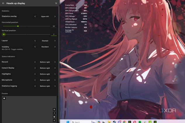 A screenshot showing the Nvidia app overlay displaying its settings.