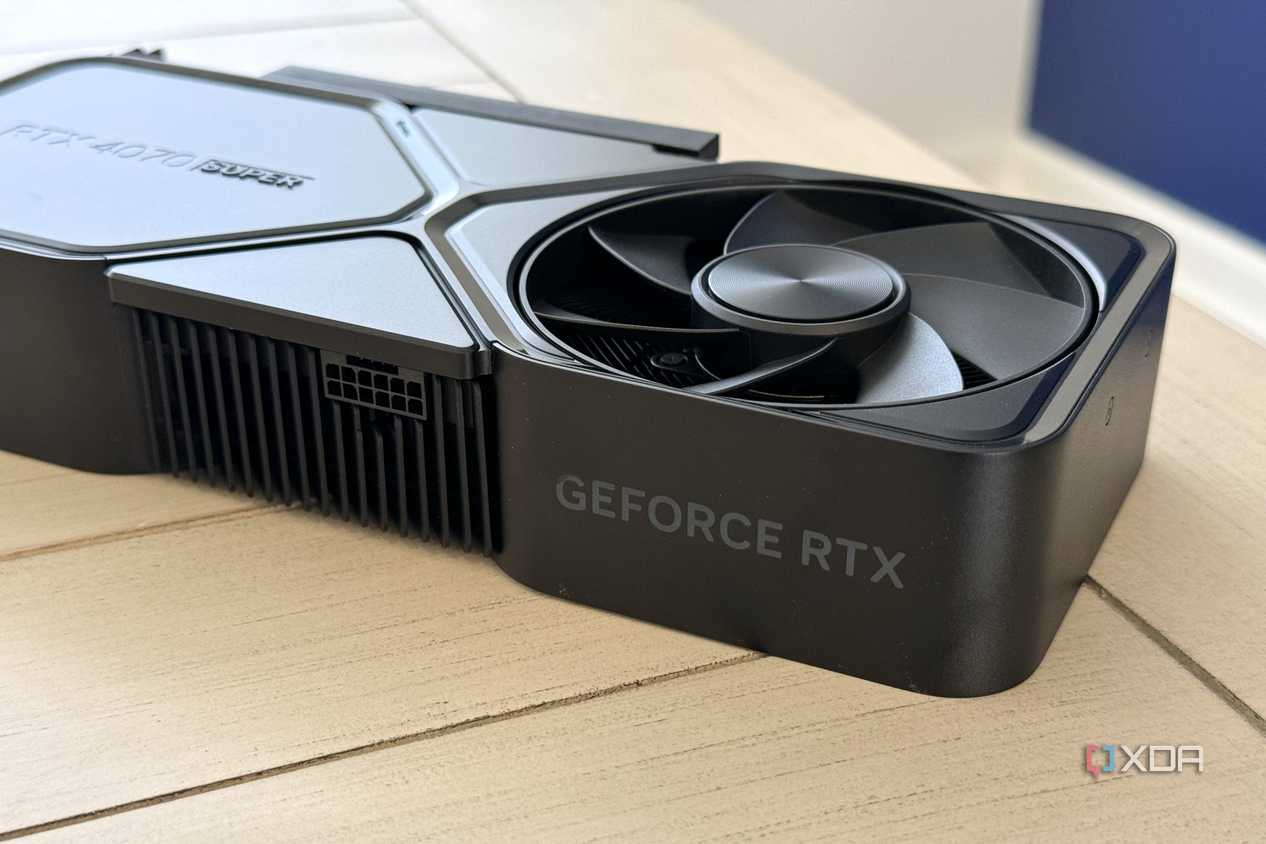 nvidia geforce rtx 4070 super founders edition with power socket seen from an angle