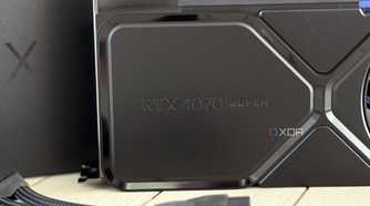 nvidia geforce rtx 4070 super founders edition logo panel with power adapter in front