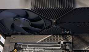 nvidia geforce rtx 4070 super founders edition installed on a motherboard to illustrate it not covering other x16 pcie slot