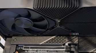 nvidia geforce rtx 4070 super founders edition installed on a motherboard to illustrate it not covering other x16 pcie slot