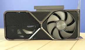 nvidia geforce rtx 4070 super founders edition stood on a table showing the bottom face