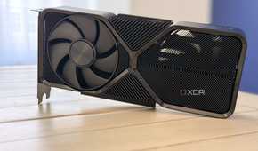 nvidia geforce rtx 4070 super founders edition stood up on table with light coming through the heatsink