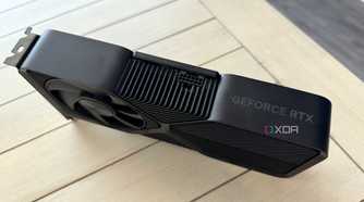 nvidia geforce rtx 4070 super founders edition stood up on a tabletop